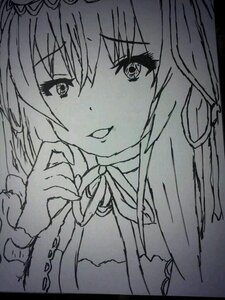 Rating: Safe Score: 0 Tags: 1girl bangs dress eyebrows_visible_through_hair greyscale hair_between_eyes image long_hair looking_at_viewer monochrome open_mouth ribbon smile solo suigintou traditional_media upper_body User: admin