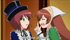 Rating: Safe Score: 0 Tags: 2girls brown_hair closed_eyes green_eyes hat image index_finger_raised long_hair multiple_girls open_mouth pair parody ribbon short_hair siblings sisters souseiseki suiseiseki twins User: admin