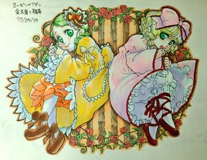 Rating: Safe Score: 0 Tags: 2girls bow dress flower frills green_eyes green_hair hina_ichigo hinaichigo image kanaria multiple_girls pair red_flower red_rose ribbon rose short_hair siblings sisters smile traditional_media twins User: admin