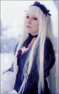 Rating: Safe Score: 0 Tags: 1girl bangs black_border choker closed_mouth dress frills gothic_lolita hairband letterboxed lips lolita_fashion long_hair purple_eyes rain rose solo suigintou upper_body User: admin
