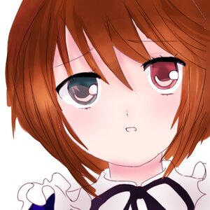 Rating: Safe Score: 0 Tags: 1girl bangs blush brown_hair eyebrows_visible_through_hair frills hair_between_eyes hariruri image looking_at_viewer portrait red_eyes short_hair simple_background solo souseiseki white_background User: admin