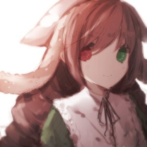 Rating: Safe Score: 0 Tags: 1girl animal_ears animal_hat bangs black_ribbon blush brown_hair closed_mouth eyebrows_visible_through_hair green_eyes hair_between_eyes image long_hair long_sleeves looking_at_viewer neck_ribbon puffy_sleeves red_eyes ribbon shirt smile solo suiseiseki upper_body white_background white_shirt User: admin