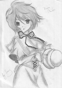Rating: Safe Score: 0 Tags: 1girl artist_name capelet dated frills greyscale hat_removed headwear_removed holding holding_hat image long_sleeves looking_at_viewer monochrome ribbon short_hair signature solo souseiseki traditional_media User: admin