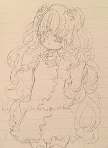 Rating: Safe Score: 0 Tags: 1girl blush bow frills hair_ornament image kirakishou long_hair long_sleeves monochrome sketch solo traditional_media very_long_hair User: admin