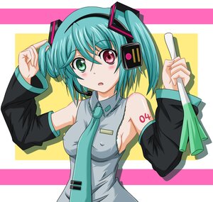 Rating: Questionable Score: 0 Tags: 1girl alternate_hair_length alternate_hairstyle aqua_hair blush breasts commentary_request detached_sleeves hatsune_miku headphones headset heterochromia image medium_breasts microphone necktie red_eyes rozen_maiden short_hair short_twintails sideboob solo souseiseki spring_onion striped striped_background takumi_(rozen_garten) tattoo twintails vocaloid User: admin
