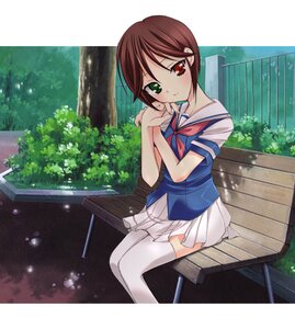 Rating: Safe Score: 0 Tags: 1girl bench blush brown_hair green_eyes heterochromia image looking_at_viewer outdoors park park_bench pleated_skirt red_eyes school_uniform serafuku short_hair short_sleeves sitting skirt solo souseiseki thighhighs tree white_legwear white_skirt zettai_ryouiki User: admin