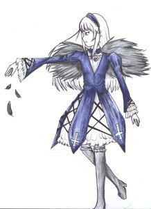 Rating: Safe Score: 0 Tags: 1girl auto_tagged black_wings boots dress feathers flower frills full_body hairband image lolita_hairband long_hair long_sleeves rose solo standing suigintou thigh_boots thighhighs white_background wings User: admin