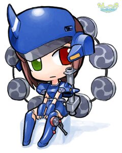 Rating: Safe Score: 0 Tags: 1girl auto_tagged blue_footwear blue_legwear brown_hair chibi dress green_eyes image red_eyes short_hair solo souseiseki weapon User: admin