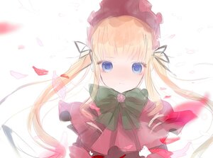 Rating: Safe Score: 0 Tags: 1girl bangs blonde_hair blue_eyes blush bonnet capelet closed_mouth dress eyebrows_visible_through_hair flower image long_hair looking_at_viewer petals red_capelet rose shinku solo striped tears twintails upper_body very_long_hair white_background User: admin