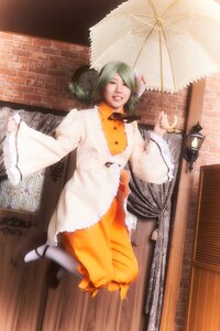 Rating: Safe Score: 0 Tags: 1girl closed_eyes dress flower holding_umbrella orange_dress parasol solo umbrella white_legwear User: admin