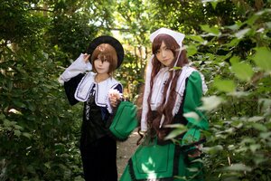Rating: Safe Score: 0 Tags: 2girls bag blurry brown_eyes brown_hair day depth_of_field dress hat long_sleeves multiple_cosplay multiple_girls outdoors suiseiseki sunlight tagme tree User: admin