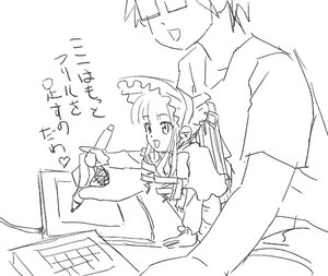 Rating: Safe Score: 0 Tags: 1boy 2girls :d greyscale image long_sleeves monochrome multiple_girls open_mouth puffy_sleeves sakurada_jun shinku simple_background sketch smile solo white_background User: admin