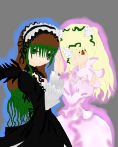 Rating: Safe Score: 0 Tags: 2girls black_dress blonde_hair dress flower frills green_eyes green_hair hairband image kirakishou long_hair long_sleeves looking_at_viewer multiple_girls pair rose simple_background suigintou yellow_background User: admin