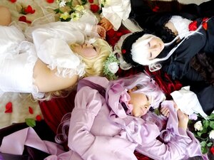 Rating: Safe Score: 0 Tags: 3girls blonde_hair closed_eyes dress flower frilled_sleeves long_hair long_sleeves multiple_cosplay multiple_girls rose sleeping tagme white_hair User: admin