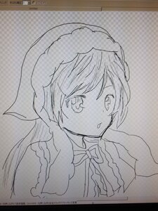 Rating: Safe Score: 0 Tags: 1girl argyle argyle_background artist_name bangs checkered checkered_background checkered_floor greyscale halftone halftone_background image long_hair long_sleeves monochrome page_number photo solo spot_color suiseiseki traditional_media upper_body User: admin
