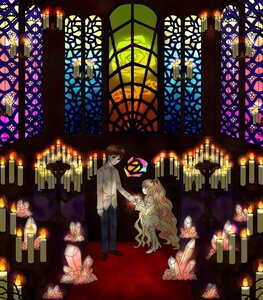 Rating: Safe Score: 0 Tags: 1boy 1girl blonde_hair candle dress fire image kirakishou lamp lantern long_hair solo User: admin