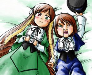 Rating: Safe Score: 0 Tags: 2girls blue_dress blush brown_hair dress green_dress green_eyes hat hat_removed headwear_removed heterochromia image long_hair long_sleeves multiple_girls open_mouth pair red_eyes short_hair siblings sisters smile souseiseki suiseiseki top_hat twins very_long_hair User: admin