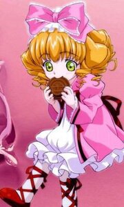 Rating: Safe Score: 0 Tags: 1girl blonde_hair bow dress drill_hair eating food frills green_eyes hair_bow hina_ichigo hinaichigo image long_sleeves looking_at_viewer pink_background pink_bow pink_dress pink_footwear short_hair solo white_legwear User: admin