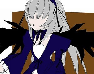 Rating: Safe Score: 0 Tags: 1girl black_ribbon dress hair_ribbon image long_hair long_sleeves ribbon silver_hair solo suigintou upper_body very_long_hair white_background white_hair wings User: admin