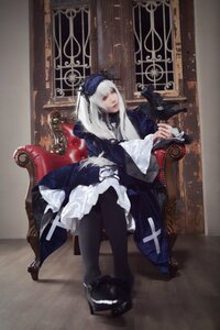 Rating: Safe Score: 0 Tags: 1girl black_legwear chair dress frills full_body hat long_hair long_sleeves pantyhose shoes sitting solo suigintou User: admin