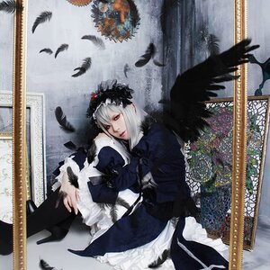Rating: Safe Score: 0 Tags: 1girl architecture bird black_feathers black_wings crow dress feathers frills hairband long_sleeves photo realistic silver_hair solo suigintou wings User: admin