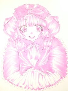 Rating: Safe Score: 0 Tags: 1girl blush bow curly_hair dress drill_hair frills hair_bow hina_ichigo hinaichigo image looking_at_viewer monochrome pillow pink_theme ribbon short_hair smile solo striped wavy_hair User: admin