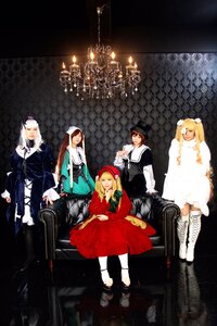 Rating: Safe Score: 0 Tags: 4girls black_hair blonde_hair boots brown_hair dress hat long_hair multiple_boys multiple_cosplay multiple_girls sitting tagme white_hair User: admin