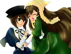 Rating: Safe Score: 0 Tags: 2girls :o blue_dress blush brown_hair closed_eyes dress green_dress green_eyes hat head_scarf image long_hair long_sleeves multiple_girls open_mouth pair short_hair siblings sisters souseiseki suiseiseki twins very_long_hair white_background User: admin