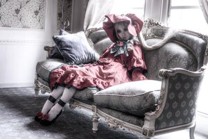 Rating: Safe Score: 0 Tags: 1girl couch dress hat indoors pink_dress pink_headwear red_dress shinku sitting solo window User: admin