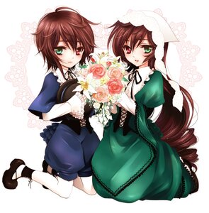 Rating: Safe Score: 0 Tags: 2girls blush bouquet brown_hair dress flower frills green_eyes hairband hat hat_removed headwear_removed heterochromia image kneeling long_hair mizunomoto multiple_girls pair pantyhose red_eyes rose rozen_maiden short_hair siblings sisters smile souseiseki suiseiseki twins very_long_hair User: admin