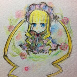 Rating: Safe Score: 0 Tags: 1girl auto_tagged blonde_hair blue_eyes bonnet bow dress drill_hair flower frills image long_hair long_sleeves looking_at_viewer marker_(medium) photo shinku solo traditional_media watercolor_(medium) User: admin