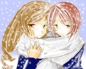 Rating: Safe Score: 0 Tags: 2girls brown_hair green_eyes heterochromia hug image long_hair long_sleeves multiple_girls pair red_eyes scarf short_hair siblings sisters smile snowing souseiseki suiseiseki twins winter_clothes User: admin