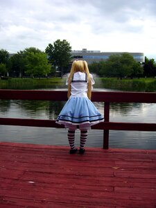 Rating: Safe Score: 0 Tags: 1girl black_footwear blonde_hair day dress long_hair outdoors pantyhose photo_background railing shinku shoes solo standing striped striped_legwear tree User: admin
