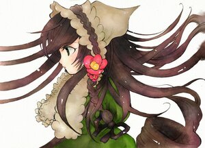 Rating: Safe Score: 0 Tags: 1girl blush braid brown_hair flower from_side hair_flower hair_ornament image long_hair monster_girl profile ribbon simple_background solo suiseiseki upper_body very_long_hair white_background User: admin