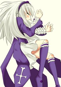 Rating: Safe Score: 0 Tags: 1girl blush boots dress frills hairband image knee_boots kneehighs long_hair long_sleeves lying on_side purple_dress purple_flower purple_footwear purple_rose silver_hair solo suigintou wings User: admin