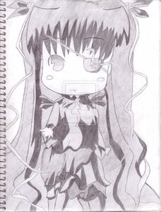 Rating: Safe Score: 0 Tags: 1girl barasuishou dress greyscale hair_ribbon image long_hair monochrome ribbon solo traditional_media twintails User: admin