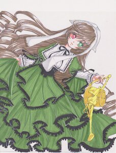 Rating: Safe Score: 0 Tags: 1girl brown_hair dress frills green_dress green_eyes heterochromia image long_hair long_sleeves looking_at_viewer red_eyes ribbon solo suiseiseki traditional_media very_long_hair watering_can User: admin