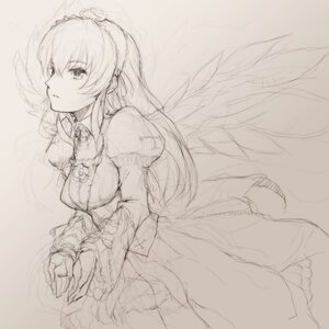 Rating: Safe Score: 0 Tags: 1girl dress face frills gothic_lolita greyscale hairband hands image juliet_sleeves lolita_fashion long_hair long_sleeves looking_at_viewer monochrome pota_(nabrinko) puffy_sleeves rozen_maiden sketch solo suigintou wings User: admin