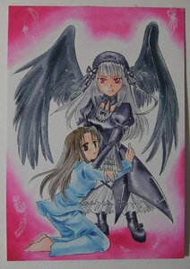 Rating: Safe Score: 0 Tags: 2girls black_wings blush boots brown_hair dress frills hairband image kakizaki_megu long_hair long_sleeves looking_at_viewer multiple_girls silver_hair sitting solo suigintou traditional_media wings User: admin