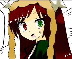 Rating: Safe Score: 0 Tags: 1girl :o black_border braid green_eyes image letterboxed long_hair looking_at_viewer open_mouth red_eyes red_hair solo suiseiseki sweatdrop upper_body User: admin