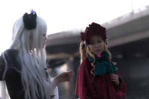 Rating: Safe Score: 0 Tags: 2girls blonde_hair blurry blurry_background bonnet depth_of_field dress flower hat long_hair long_sleeves looking_at_another multiple_cosplay multiple_girls rose shinku silver_hair tagme twintails User: admin