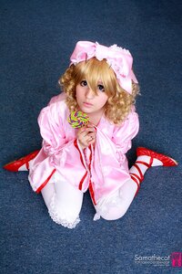 Rating: Safe Score: 0 Tags: 1girl auto_tagged blonde_hair blue_background blue_eyes dress hat hinaichigo lips lipstick long_sleeves makeup mary_janes red_footwear shoes sitting solo wariza watermark User: admin