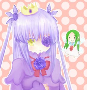 Rating: Safe Score: 0 Tags: 1girl barasuishou blue_flower blue_rose crown dress flower green_hair halftone halftone_background image long_hair polka_dot polka_dot_background polka_dot_bow purple_hair ribbon rose solo User: admin