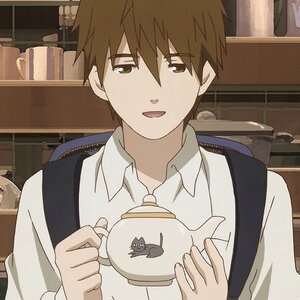 Rating: Safe Score: 0 Tags: 1boy :d bookshelf brown_eyes brown_hair cat collared_shirt holding human indoors looking_at_viewer open_mouth sakurada_jun screenshot shirt smile solo upper_body white_shirt User: admin