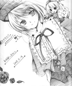 Rating: Safe Score: 0 Tags: alice_margatroid blush capelet eighth_note greyscale image long_sleeves looking_at_viewer monochrome multiple_girls musical_note open_mouth pair ribbon short_hair smile souseiseki suigintou traditional_media User: admin
