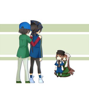 Rating: Safe Score: 0 Tags: blue_dress blue_headwear brown_hair dress green_eyes hat hood image multiple_boys multiple_girls pair pants school_uniform short_hair souseiseki striped striped_background suiseiseki User: admin