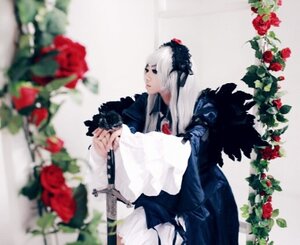 Rating: Safe Score: 0 Tags: 1girl blurry blurry_background blurry_foreground camellia depth_of_field dress flower long_hair red_flower red_rose rose solo suigintou sword weapon white_hair User: admin
