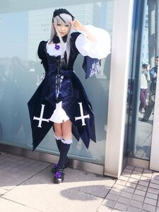 Rating: Safe Score: 0 Tags: 1girl black_dress dress flower frills kneehighs long_hair long_sleeves silver_hair solo standing suigintou wide_sleeves User: admin