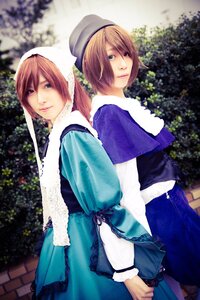 Rating: Safe Score: 0 Tags: 2girls 3d back-to-back blue_eyes blurry brown_hair depth_of_field dress hat long_sleeves looking_at_viewer multiple_cosplay multiple_girls short_hair siblings sisters souseiseki tagme twins User: admin