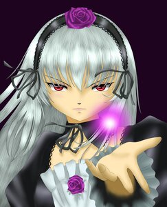 Rating: Safe Score: 0 Tags: 1girl black_wings dress flower frills frown hairband image long_hair long_sleeves looking_at_viewer pink_rose pov purple_flower purple_rose red_eyes red_rose rose silver_hair simple_background solo suigintou upper_body wings User: admin